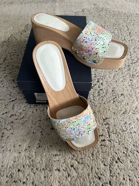 Splendid Pastel Floral Platform Slide Sandals - Pink, Blue, Green, Peach